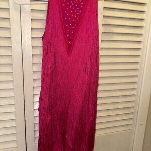 Weissman Hot Pink Backless Fringe Dress